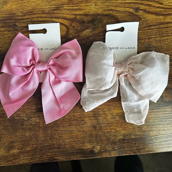 !!HP!! 🎉🎉Janie and Jack Pink and Cream Hair Bow Duo - Picture 1 of 2